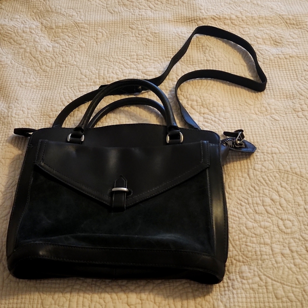 Madewell grey Leather and suede cross body With handles.